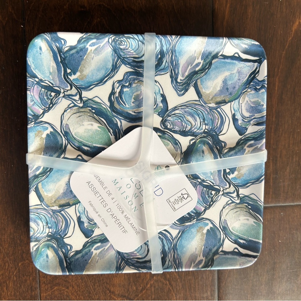 Sigrid Olsen Oyster Melamine Set Of 4 Appetizer Plates Nautical 6” Square